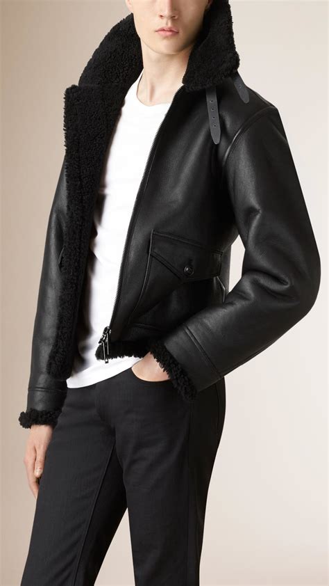 burberry shearling jacks|Burberry men's shearling aviator jacket.